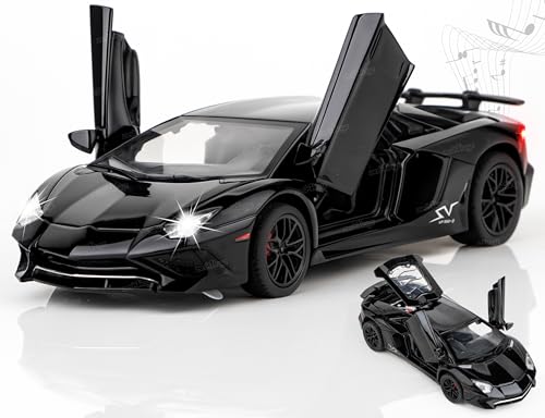 Image of Zest 4 Toyz Die-Cast Car Toy 1:32 Scale with Pull Back Action LED Lights Openable Doors Realistic Sound Sports Premium Collectible Model Metal Car for Kids and Adults - (Black)