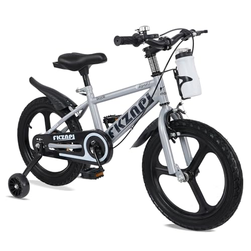 Majnesvon 18 Inch Kids' Bike with Training Wheels, 1-Speed Boys Bicycles for 3-9 Years, Girls Bikes with Adjustable Seat,Night Glow Training Wheels,High Carbon Steel Frame (Grey, 18 Inch)