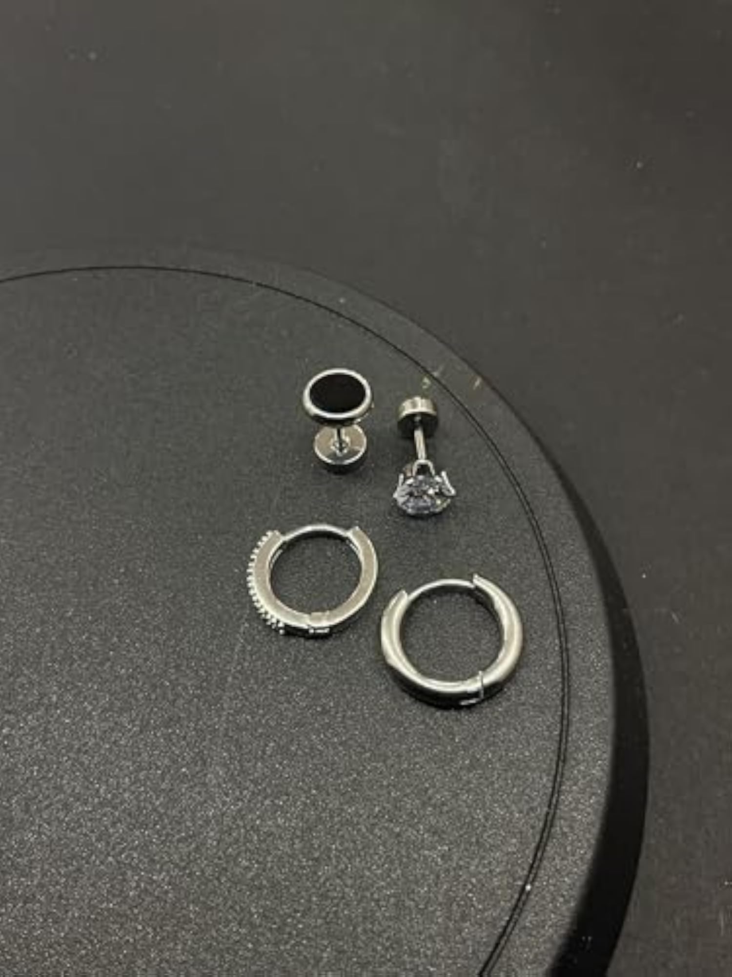 Stainless Steel Earring Set, 4 Pieces with Crystal and Black Onyx