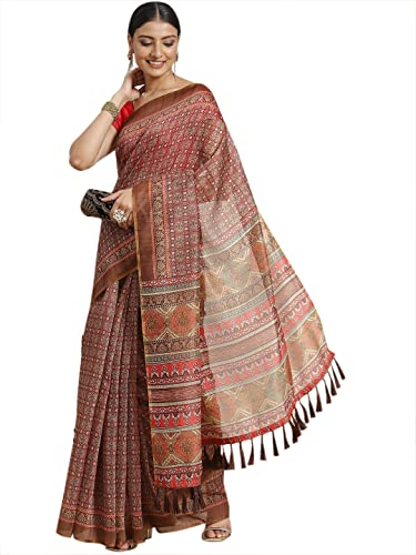 Image of Amazon Brand - Anarva Women's Kalamkari Saree With Blouse Piece