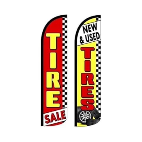 OnPoint Wares New and Used Tires Sale Flags King Sized Pack of 2 | 3 ft x 11.5 ft Tire Advertising Signs | Weatherproof Polyester Tire Flags | Outdoor Advertising Flags (Hardware Not Included) Cover