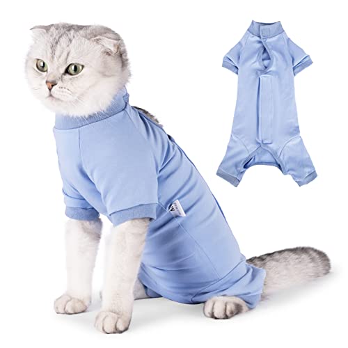 HEYWEAN Traje recuperacion Gato Body Gatos esterilizados Camiseta de recuperación quirúrgica Ropa Manga Larga para Gatos Collares y Conos Alternativo