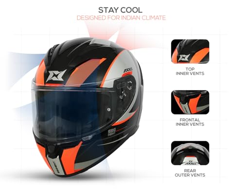 Image of Axxis Segment by MT Group, X Generation Full Face Helmet | ISI & DOT Certified | Anti-Scratch Visor | Lightweight Polycarbonate Shell | Aerodynamic Design | Micrometric Buckle