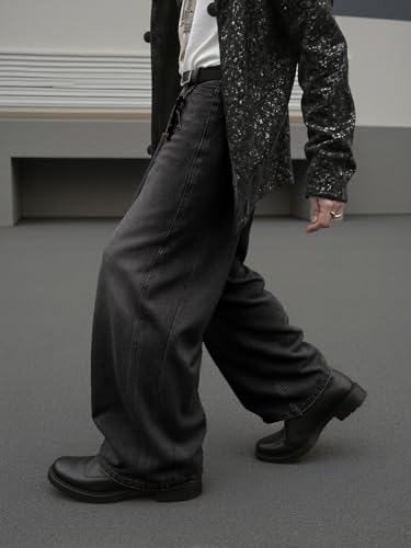 Baggy Hip Hop Jeans for Men Wide Leg Skater Denim Pants Casual Loose Fit Long Trousers4