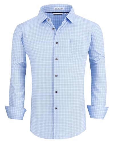 Alex Vando Mens Button Down Shirts Wrinkle Free 4-Way Stretch Print Business Casual Shirt