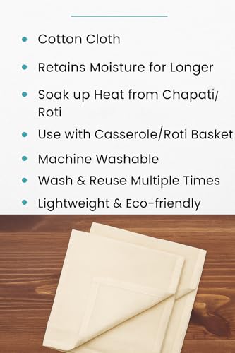 Image of Cotton Muslin Roti Cloth Set of 5 - 15x15 Inch Chapati Wraps for Kitchen & Hot Case | Soft Breathable Fabric for Storing and Wrapping Rotis & Chapatis