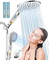 Dual Filtered Handheld Shower Heads Combo, HOPOPRO 15-Mode High Pressure Rainfall Showerheads Combo Set with Filter, for Hard Water, Removes Chlorine, Improves Skin Hair Condition, Chrome
