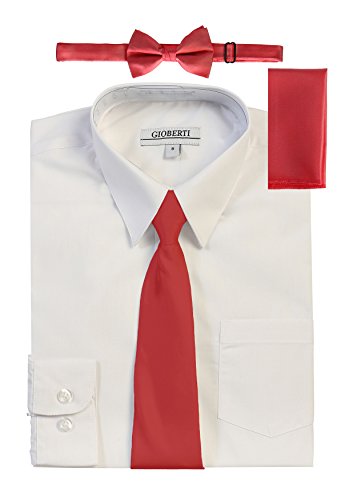 Image of Gioberti Boy's Long Sleeve Dress Shirt + Solid Tie, Bow Tie, and Hanky