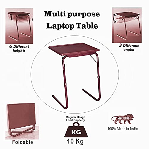 Image of Multipurpose Laptop Study Table Strong Top 6 Heights 3 Angles Portable Adjustable Foldable (Brown, Metal)