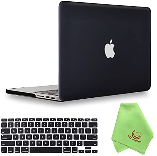 UESWILL Case Compatible with MacBook Pro (Retina, 15-inch, Mid 2012/2013/ 2014/ Mid 2015), Model A1398, Hard Shell Case with Black Keyboard Cover + Microfiber Cloth, Black