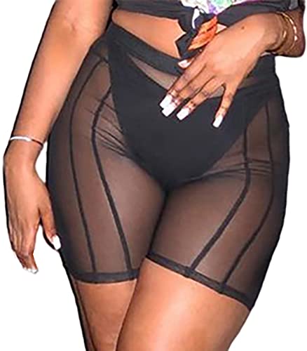 NRTHYE Women Sexy See-Through Elastic Pencil Pants Mesh Leggings Black High Waist Casual Sweatpants Tights