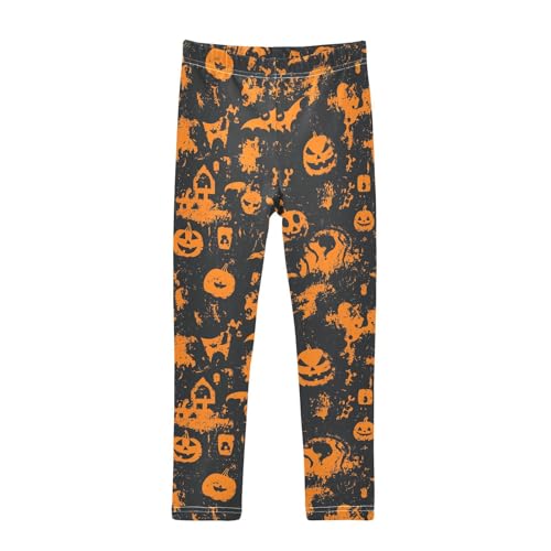 Halloween Pumpkin Bat Orange Girls Casual Leggings for Kids Printed Long Pant Bottoms Stretch and Soft