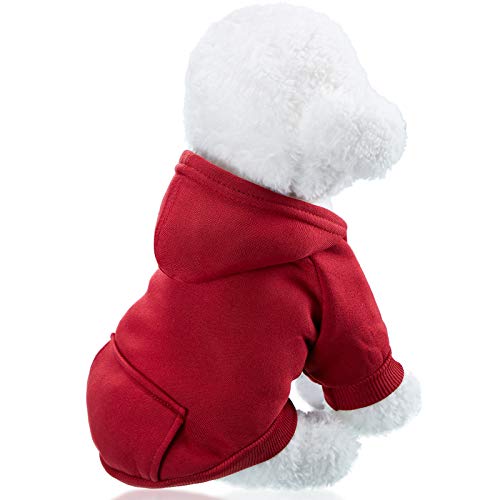 2 Pieces Winter Dog Hoodie Warm Small Dog Sweatshirts With Pocket Cotton Coat For Dogs Clothes Puppy Costume (Dark Blue, Wine Red,S) #TOP3