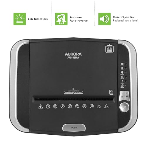 aurora professional grade 150-sheet auto feed micro-cut paper and credit card shredder with 63 gallon pullout basket  60 minutessecurity level p-4