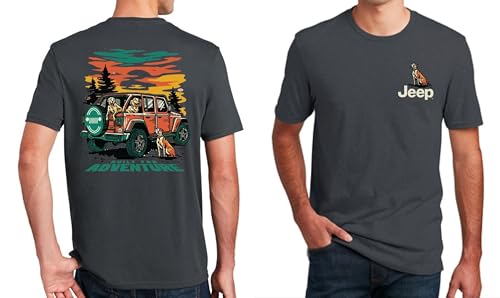 Jeep Mens Built for Adventure Dogs Vintage Logo Super Soft Cotton Khaki T-Shirt