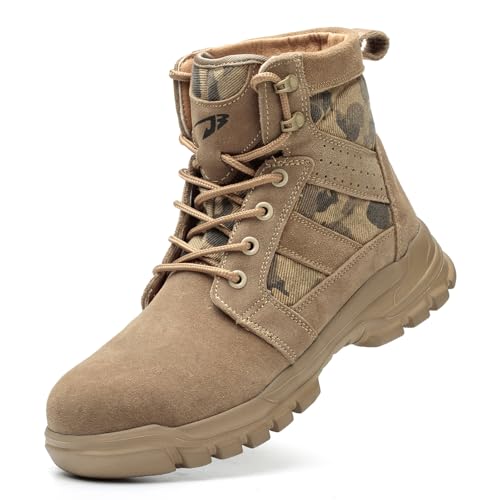 COOU Safety Boots Mens Womens Lightweight Steel Toe Cap Boots Puncture Proof Work shoes Khaki