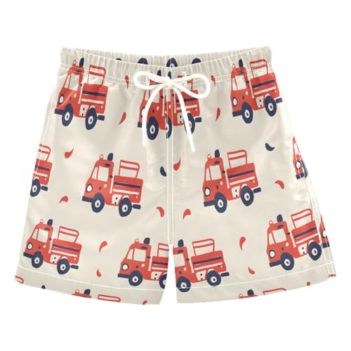 Boys Swim Trunks Toddler Swim Shorts Little Boys Swimwear Cartoon Fire Trucks Pattern Bathing Suit Swimsuit Multi