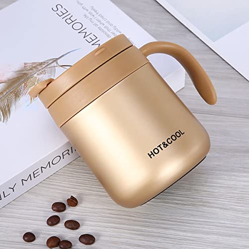 Image of Mockery Stainless Steel 350ml Coffee Cup, Thermal Mug, Vacuum Insulated, Tea Cup, Cup with Handle and Lid for Office Desk Work (Gold)