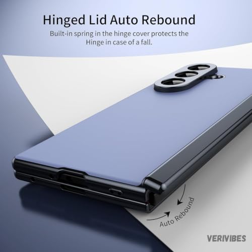 Image of Ultra Hybrid Luxury Leather Case Compatible with Samsung Galaxy Z Fold 6 (2025) 360 Hinge Protection, Slim Shockproof Back Cover, Anti-Scratch Design, Tempered Glass Protection - Blue