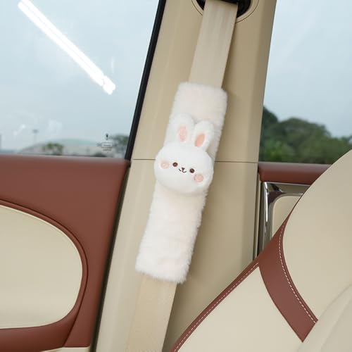 Image of Baby Car Seat Neck Cover, Baby Strap Pad, Car Seat Strap Cover, Car Seat Belt Cover Boy Girl, Baby Neck Pad, Car Strap Pad Fleece, Belt Pad Plush Doll, Seat Belt Pads (Rabbit Doll in White Fleece)