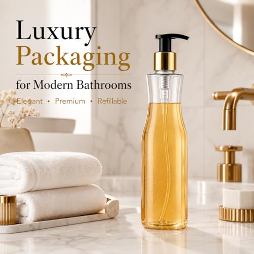 Image of Prakash Empty Plastic Trophy Pump Bottles Dispenser 500ml Portable Shampoo Lotion Hand Bottle (Transparent Trophy Golden Pump 500ML, Pack of 3)