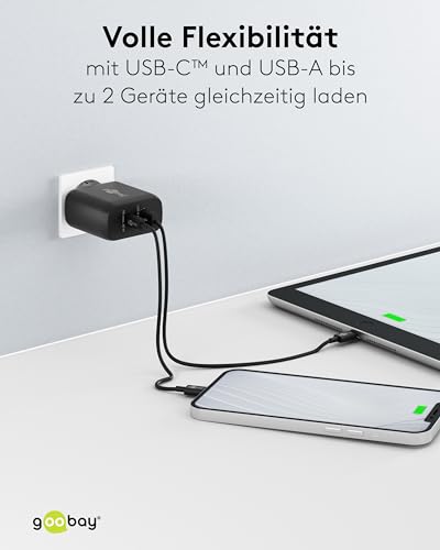 Goobay 65409 Dual Charger 65W / USB-C & USB-A Caricatore Rapido Power Delivery/Alimentatore Di Ricarica Con 2 Porte Usb/Caricatore Per Cellulare, Ipad, Tablet, Ecc. - 7