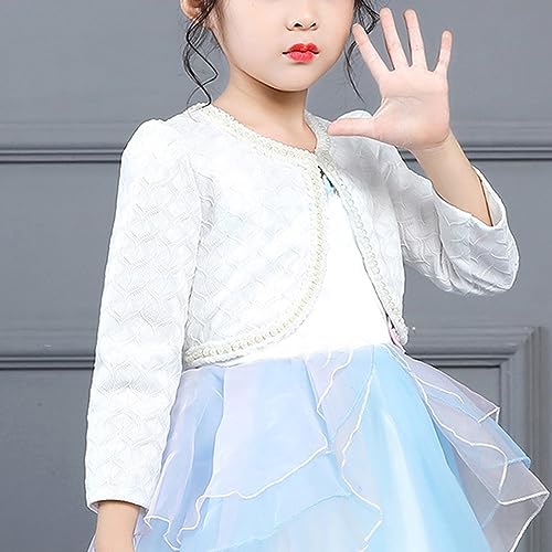 Girl Lace Bolero Shrug Pearl Long Sleeve Cardigan Jacket Princess Evening Dress Cover Up3
