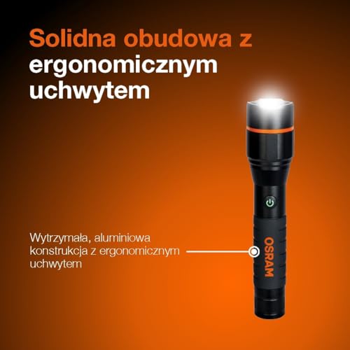 OSRAM LEDinspect PRO TORCH 1200, akumulatorowa latarka inspekcyjna LED, funkcja zoom, jasność 1200lm, 6000K, 5 trybów światła