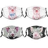 4 Pcs Cute And Funny Watercolor Pig With Flowers And Flowers Fashion Face Mask With Filter Pocket...
