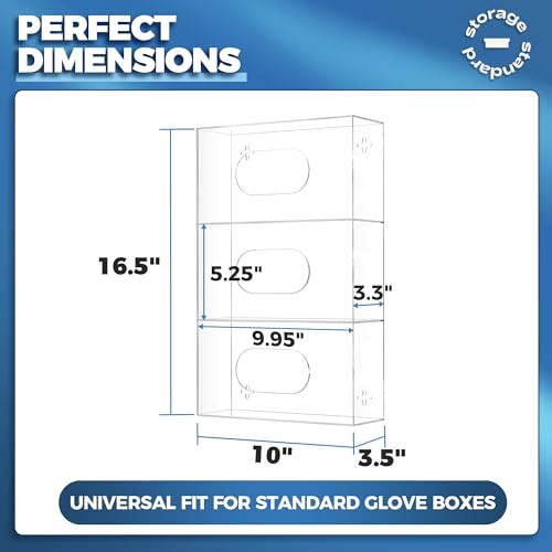 Image of Storage Standard Triple Glove Box Holder Wall Mount Glove Dispenser - Disposable Glove Holder Wall Mount Glove Station for Medical Gloves, Multipurpose Kitchen Gloves Holder - 16.25 x 10 x 4 Inches