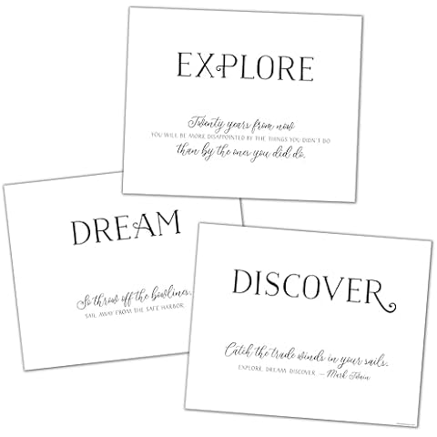 Stamp My Passport 3-Piece Travel Decor – Black and White Travel Art - Inspiring Mark Twain Quotes – Wanderlust Decor for Home, Office, or Adventure-Themed Spaces - 8x10 Unframed Cover