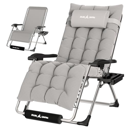 Image of UDPATIO Oversized Zero Gravity Chair Patio Reclining Chairs with Cushion | 29In Outdoor Folding Recliner with Pillows,Cup Holder, Foot Rest, Detachable Pad, Locking Light Grey-xl