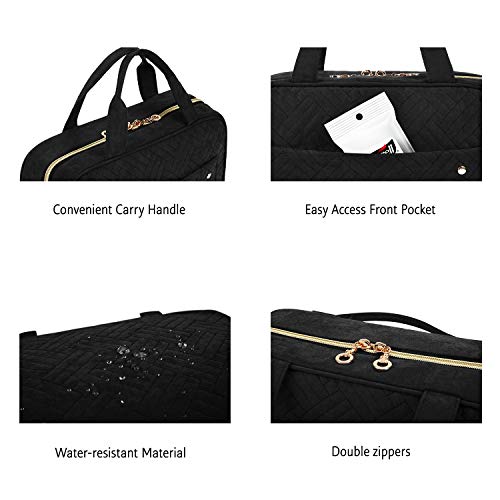 BAGSMART Neceser de viaje, con gancho para colgar, impermeable, para maquillaje, accesorios, champú, botes de tamaño completo, artículos de tocador, Negro, M,