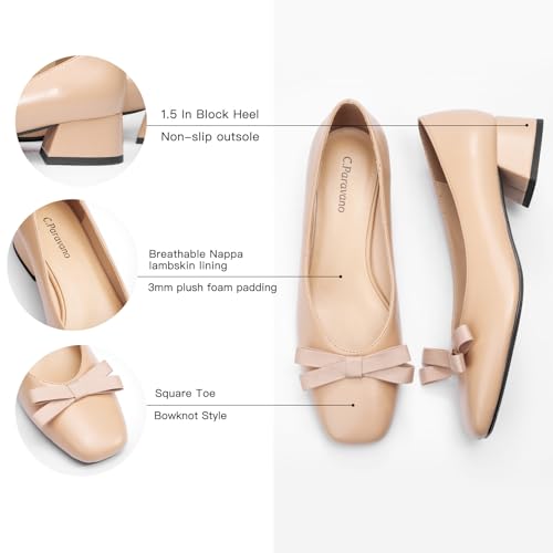 C.Paravano Women's Pumps | Low Chunky Heel | Block Heels for Women | Dress Shoes for Women | Comfortable Heels with Bow4