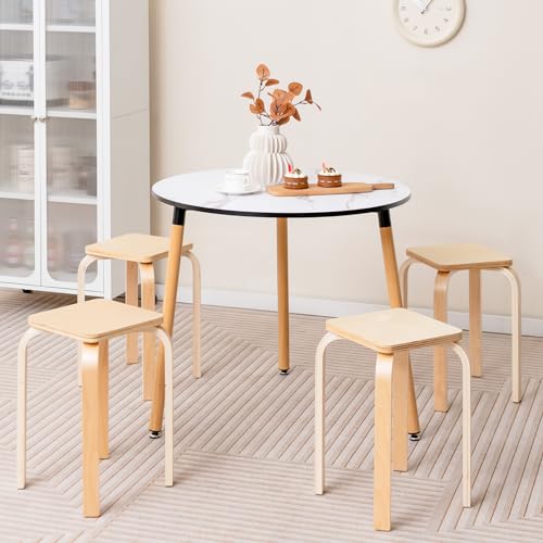 Image of GLACER Stackable Stools, 18-Inch Wooden Student Chair Set of 4 w /Square Top, Anti-Slip Foot Pad, Flexible Seating for Elementary, Classroom Stools for Dining Room Office Kitchen (Natural)