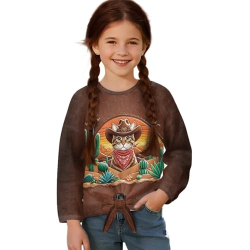 Casual Girls T-Shirt with Front Knot,Loose Crew Neck Girls Long Sleeve Shirt for School