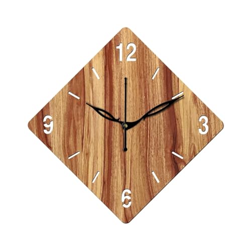 Image of SKYVILLA 12 Inch Wooden MDF Rhombus Analog Wall Clock with English Numerals | Silent Quartz Movement | Lightweight Without Glass Design for Home