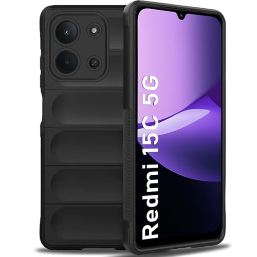 Image of TheGiftKart Liquid Silicon Back Cover Case for Mi Redmi 15C 5G | Shockproof Military Grade Protection | Micro-Fibre Cloth On Inner Side | Anti-Slip Grip Case for Redmi 15C 5G (TPU, Black)
