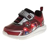 Marvel Spiderman Shoes LED Lightup Shoe - Spidey Sneakers Easy Slipon Laceless Strap Closure Casual Athletic Sneaker for Kids Boys - Red Black (Size 12 Little Kid)