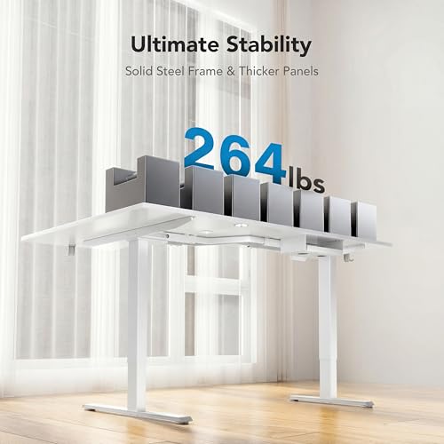 Image of HUANUO Dual Motor 71x48 inch L Shaped Electric Standing Desk with 3 Preset Heights, Electric Height Adjustable Computer Table, 2 Hooks & Cable Tray, Raising Desk for Home Office, White