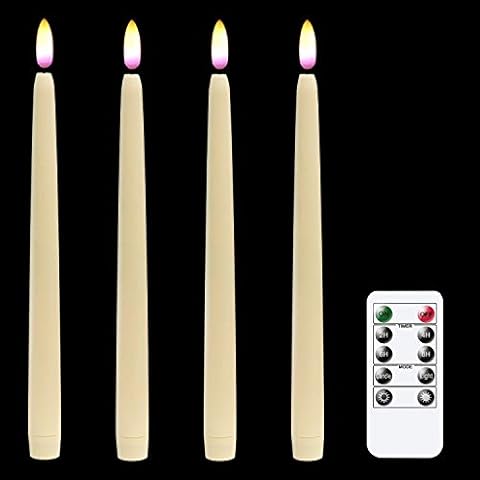 Eldnacele Flameless Taper Candles Flickering with Remote Control Realistic 3D Wick, Battery Operated Window Taper Candlestick Pack of 4 Ivory for Christmas Festival Wedding Home Decoration – Cream Cover