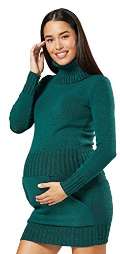 HAPPY MAMA Para Mujer. Vestido de Punto premamá con Cuello Alto. 178p (Verde, 40-42, L/XL)