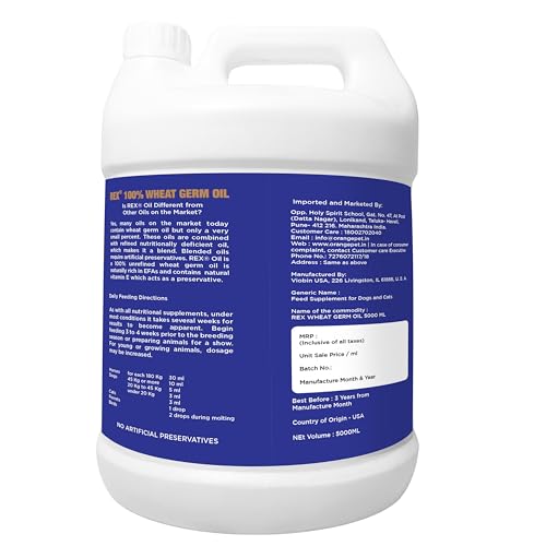 Image of Rex Wheat Germ Oil 5 LTR | Vitamin E & Omega 3,6 | Pet Skin & Coat Care