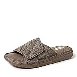 Dearfoams Men's Indoor/Outdoor Adjustable Machine Washable Memory Foam Terry Slide Slipper, Fossil (Marled Knit), 9-10