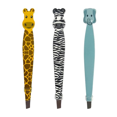 3pcs Animal Shaped Slanted Tweezers Set for Eyebrow and Facial Hair Removal – Precision Eyelash Tweezers for Beauty Tools Kits Travel Use and Daily Grooming