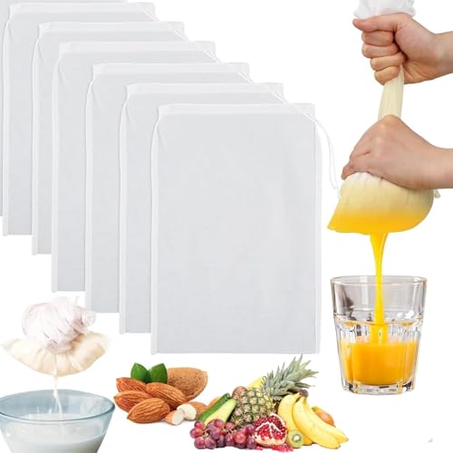 6 Pack Cheese Cloth Cheesecloth for Straining, 8”x12” Food Grade Nylon Muslin Cloths for Cooking, Strainer Bag for Nut Milk, Soy Milk, Grape Juice, Jelly, Fried Food Cloth Filter Bags