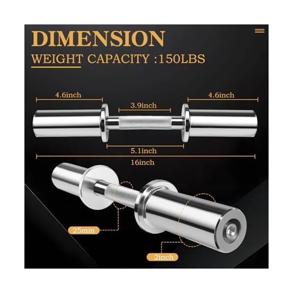 16" Olympic Dumbbell Handles,Loadable Dumbbell Bars for 2-inch Standard Plates Weight Bars with 2 Pair of Spring Collars for Home Gym Strength Training - Image 4