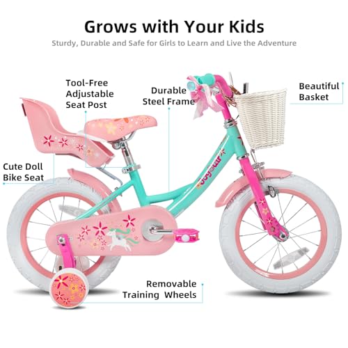 image for JOYSTAR Unicorn 14 Inch Kids Bike for 3 4 5 Years Girls with Doll Bike
