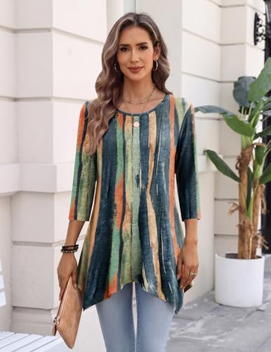 Zeagoo 3/4 Length Sleeve Womens Tops Boho Fall Shirt Loose Fit Dressy Tunic