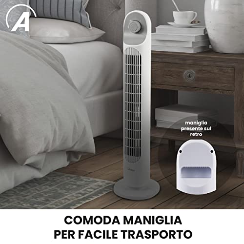 ARDES Ventilador Vertical Altura 81 cm con 3 Intensidades y Oscilación Automática de la Torre desde el Suelo o Nivel Ventilador Torre Blanco AR5T800